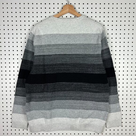 Vintage Chunky Waffle Striped Knit Sweater XL Gray Black Weave Grandpa Alfani‎ - Picture 4 of 6